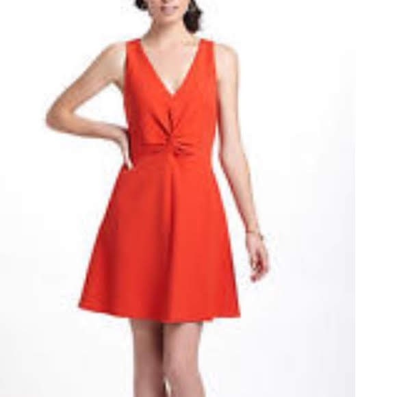 Liefsdottir (Anthropologie) Red Dropped Waist Twist Front Dress - Picture 7 of 7